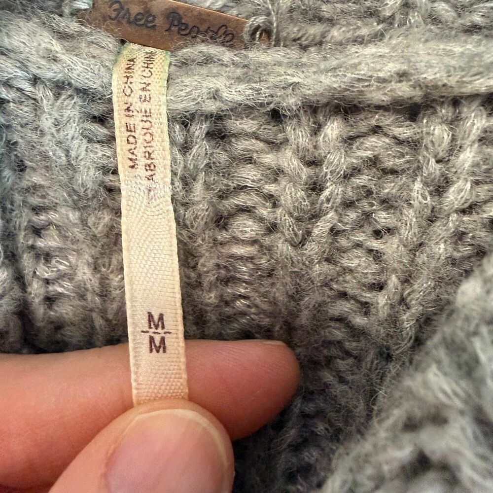Free People Wool Blend Boho Sweater Medium Gray Fair Isle Cowl Neck Chunky Knit‎ - Picture 6 of 8